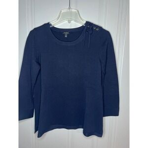 Talbots Small navy blue side shoulder tie crew‎ light summer sweater 3/4 sleeve